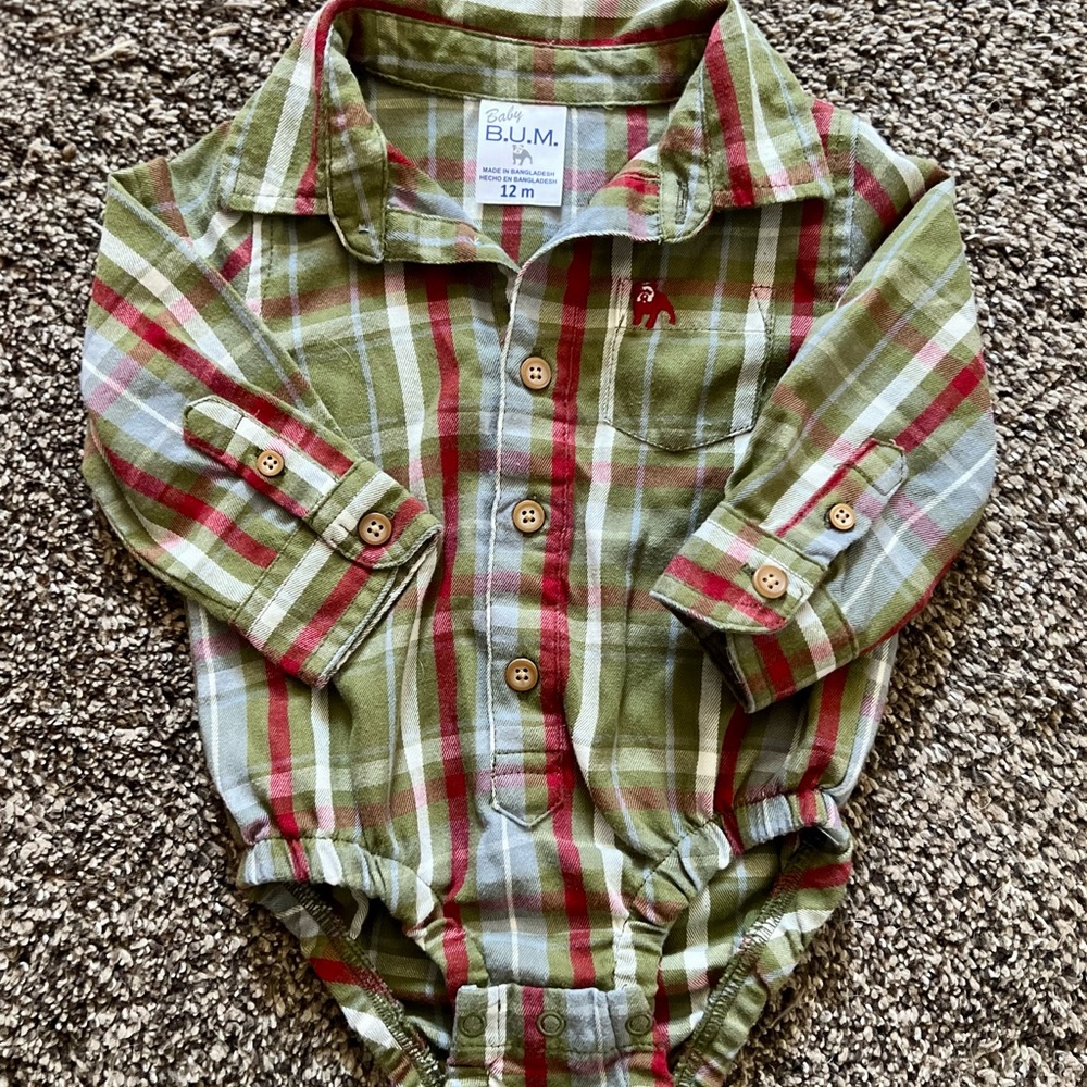 B.U.M. Baby Plaid Bodysuit - Olive and Crimson
